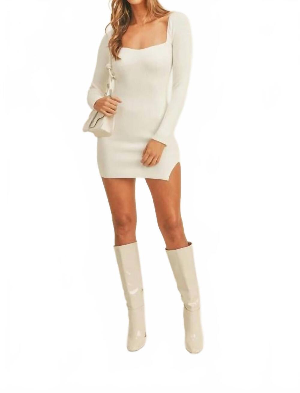 NEW MABLE long sleeve sweater ribbed mini dress in white